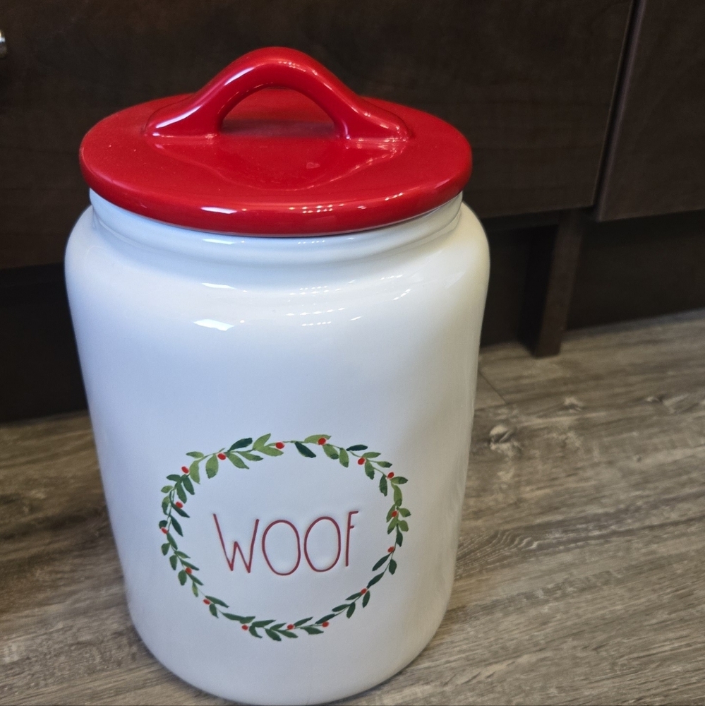 Rae Dunn Red and White Dog Treat Jar